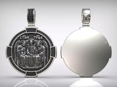 Holy Trinity Medallion Antique Relief  Orthodox Cross Pendant 3D print model