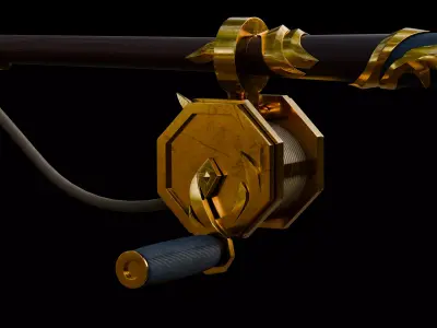 Stylized Fantasy Golden Fishing Rod 3D Model Low-poly 3D model