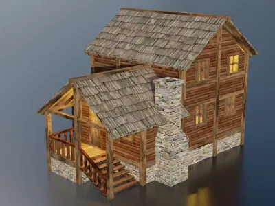 Wooden House E Low-poly 3D model