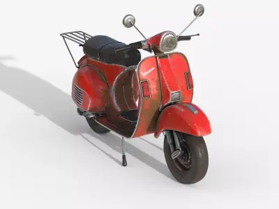 Weathered Vintage Scooter - Red Rusty 3D model