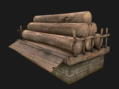 Sawmill Storage with Wooden Logs Low-poly 3D model
