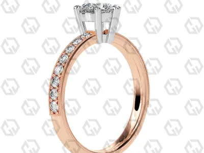 Ring 21Heart shape milgrain pave set with Gems 3D print model