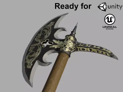 Medieval fantasy axe Low-poly 3D model