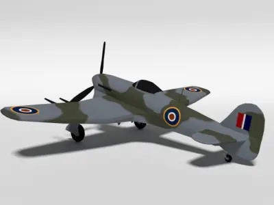 Low Poly Cartoon Hawker Typhoon WWII Airplane Low-poly 3D model