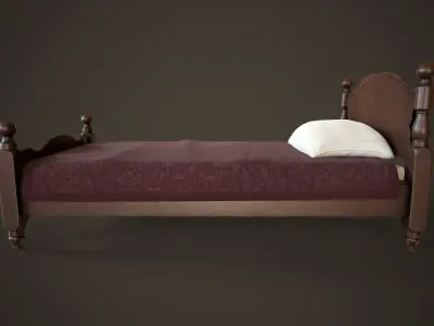 Vintage classic single bed Low-poly 3D model