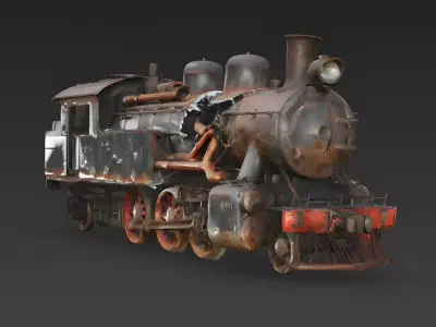 Realistic Wrecked Steam Locomotive 3D Model Low-poly 3D model