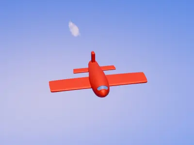 Red Plane Soaring High A Vivid Contrast Against the Blue Sky 3D model