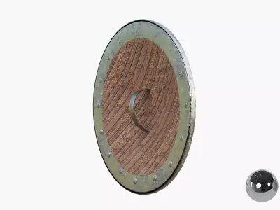 Medival Round Wooden Shield Low-poly 3D model