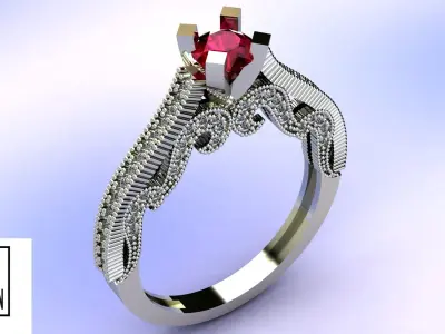 Antique solitaire ring stl file 3D print model