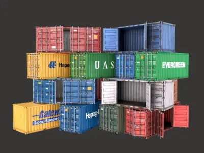 20 Ft Old and New Container Collection Low-poly 3D model