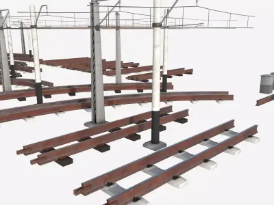 a set of electrified railway tracks and rails Low-poly 3D model