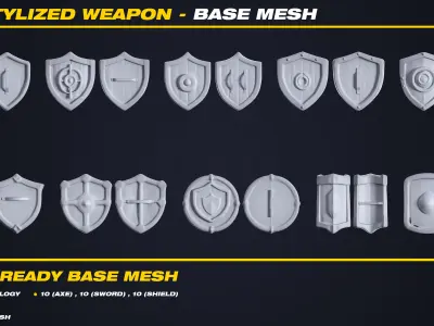 30 Stylized Weapon Base Mesh - VOL 10 - Game Ready  Low-poly 3D model