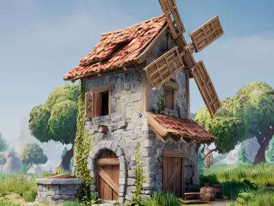 FREE Windmill and Village Buildings Pack Free low-poly 3D model