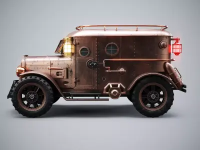 Steampunk Armored Van PBR Textured Vehicle Low-poly 3D model