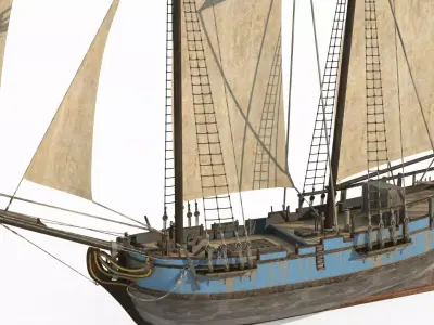 Ancient medium-sized sailboats and sea vessels 3D model