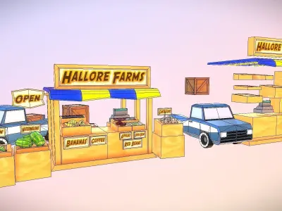 Modular Farmers Market Stall Low-poly 3D model
