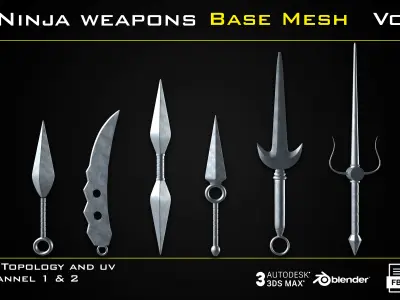 25 Ninja Weapons - BASE MESH - VOL04 - Game ready Low-poly 3D model