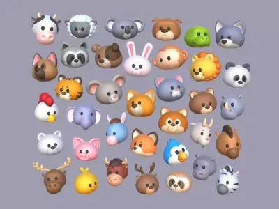 Animal head cartoon 3D models Low-poly 3D model