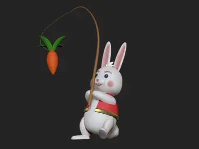  Chinese New year Rabbit  fishing carrot  Zbrush Project File Low-poly 3D model