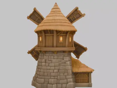 Rustic Wooden Windmill 3D Model Low-poly 3D model
