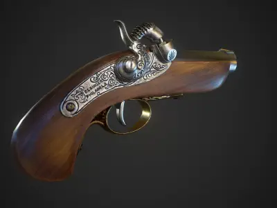Antique pistol Derringer Philadelphia  Low-poly 3D model