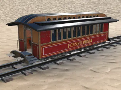 train locomotive wagon wild west Low-poly 3D model