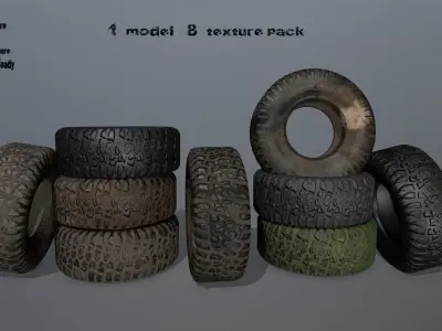 Tire 4 tyres pack Low-poly 3D model
