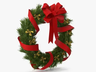 Christmas Wreath with Bows and Ribbon 3D model