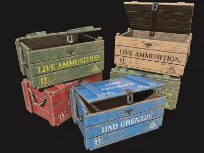 Low Poly PBR Wooden Military Crate 3 Low-poly 3D model