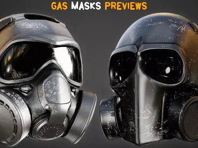30 Game-Ready Military Gas Masks PBR Texture - Vol 10 Low-poly 3D model