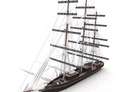 Wood Antique Sailing Boat 3D model