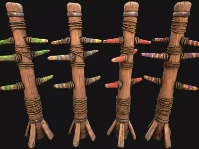 Medieval Wooden Fighting Dummy Furniture Training Camp Low-poly 3D model