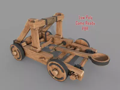 Medieval Wooden Catapult  Low-poly 3D model