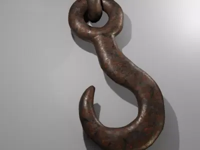 rusty iron hook with chain links Low-poly 3D model