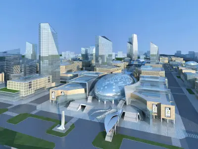 Architecture futuristic city with tall buildings 3D model