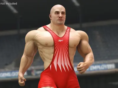 Muscular Male Running Pose in Reebok Red Singlet 3D model
