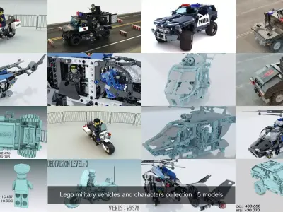 Lego military vehicles and characters collection 3D Model Pack