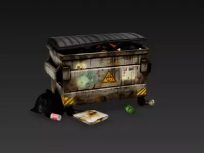 Industrial Rusty Garbage Dumpster with Trash Bags - PBR Low Poly Low-poly 3D model