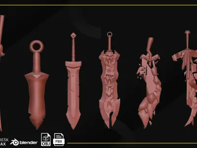 50 Sword Base Mesh game ready Low-poly 3D model