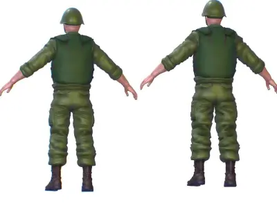 High Poly Subdivision Man Old USSR Soldier Low-poly 3D model purchase