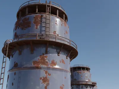 Large Cylindrical Metal silo 3D model