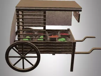 Medieval fruit cart Low-poly 3D model