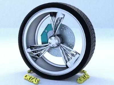 ORTAS CAR RIM 25 GAME READY RIM TIRE AND DISC 3D model