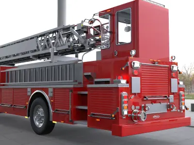 Firetruck Pierce Ascendant 107 Heavy-Duty Tiller Aerial Ladder Low-poly 3D model