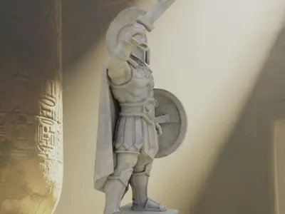 Stylized Spartan Warrior Statue Stone 3D Model Low-poly 3D model