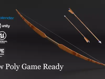Low Poly Bow and Arrows  Game Ready Blender Unity Unreal Low-poly 3D model