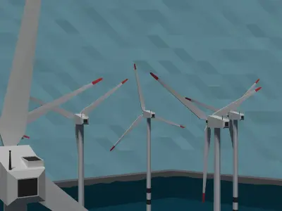 LowPoly Offshore Wind Powerplant Low-poly 3D model
