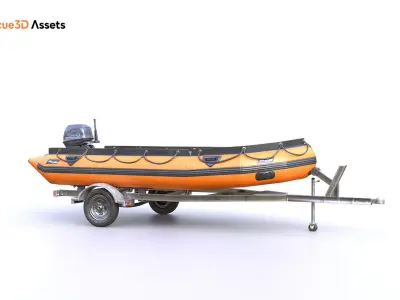 Lifeguard Rescue Boat With Trailer Low-poly 3D model