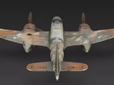 Realistic Wrecked Vintage Twin-Engine Bomber 3D Model Low-poly 3D model