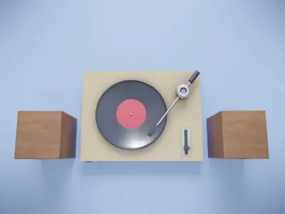 Vinyl player and speakers Low-poly 3D model